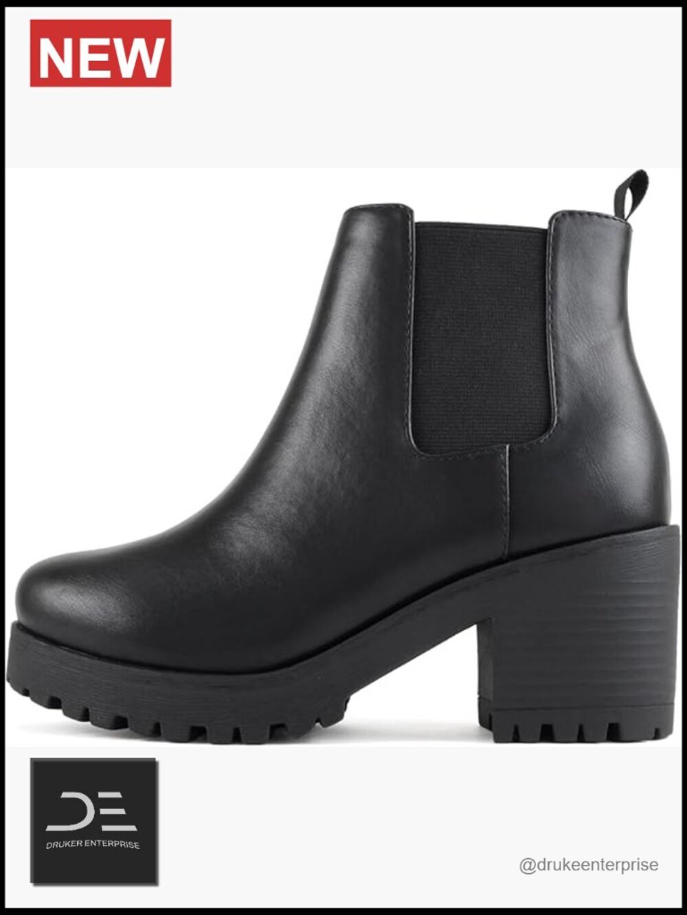 Imitation Suede Ankle Bootie with Lug Sole and Chunky Heel, Elastic Gore